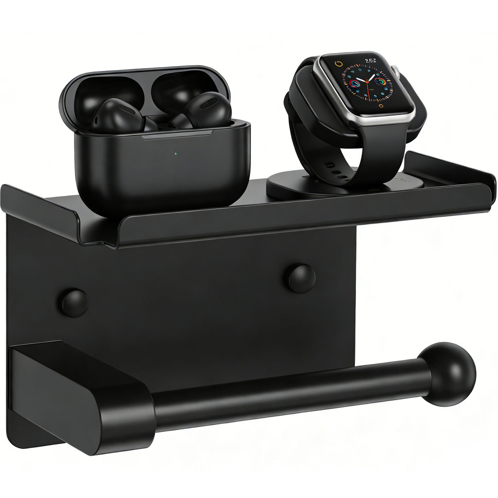 CuddleTidy Matte Black Toilet Paper Holder with Shelf