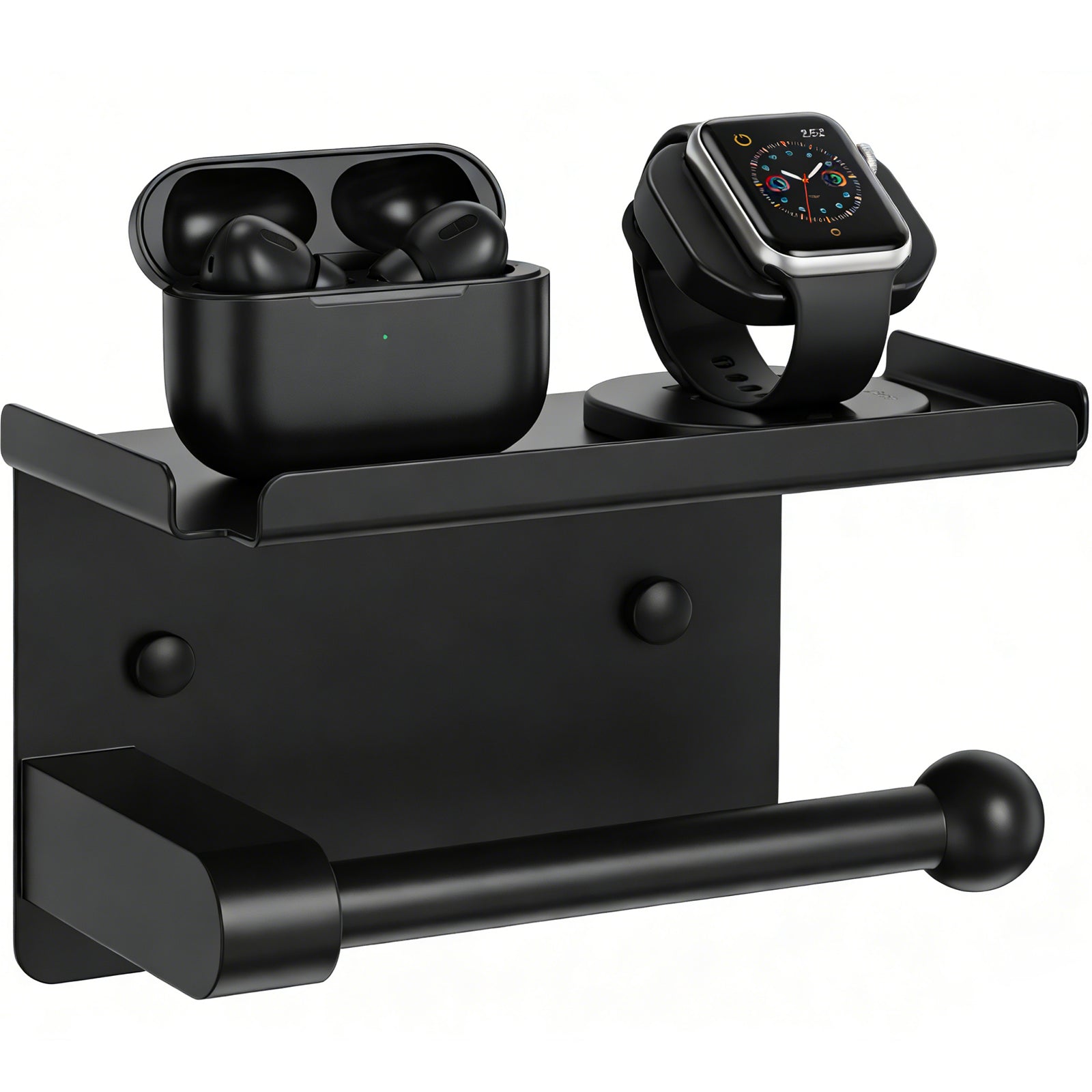 CuddleTidy Matte Black Toilet Paper Holder with Shelf