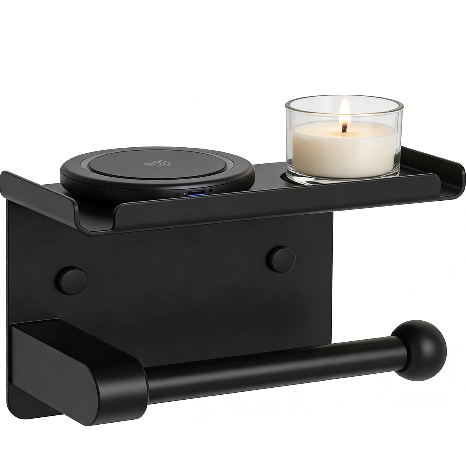 CuddleTidy Matte Black Toilet Paper Holder with Shelf