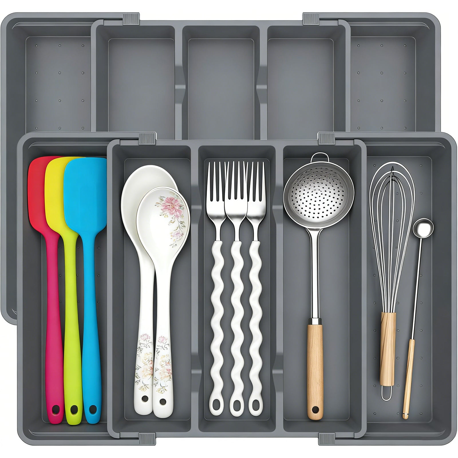 CuddleTidy Expandable Utensil Drawer Organizer for Kitchen Drawers