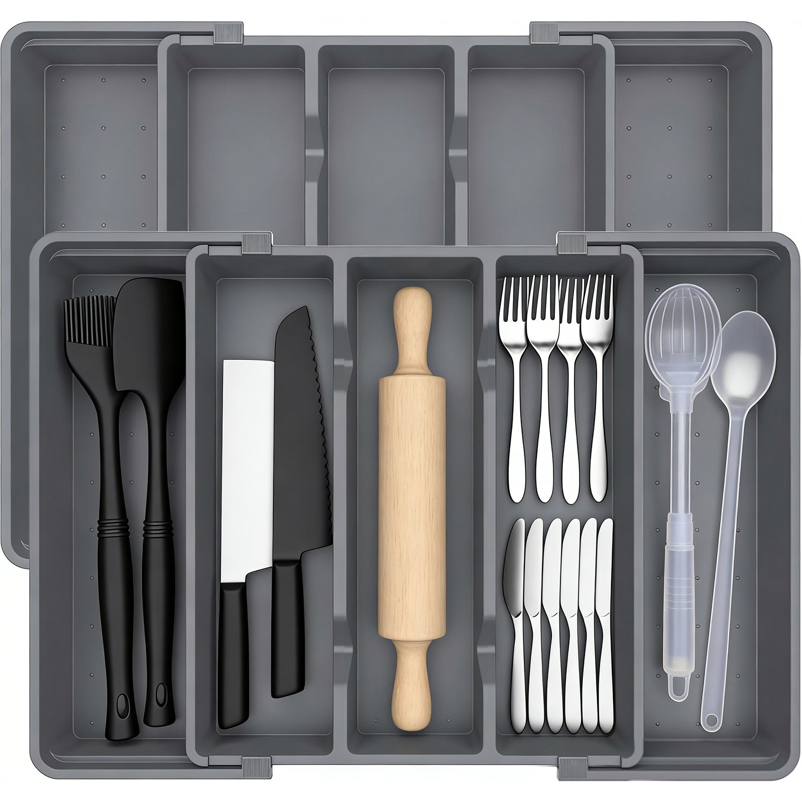 CuddleTidy Expandable Utensil Drawer Organizer for Kitchen Drawers