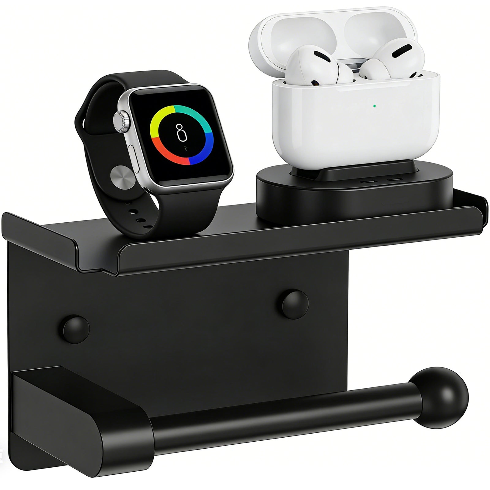 CuddleTidy Matte Black Toilet Paper Holder with Shelf